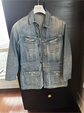 Gucci Vintage Men's Light Blue Denim Jacket with Patch Pockets